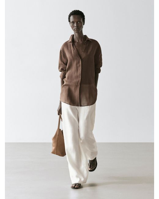 MASSIMO DUTTI Brown Flowing Shirt With Shirt Collar