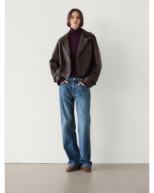 MASSIMO DUTTI Blue Cropped Nappa Leather Trench Coat