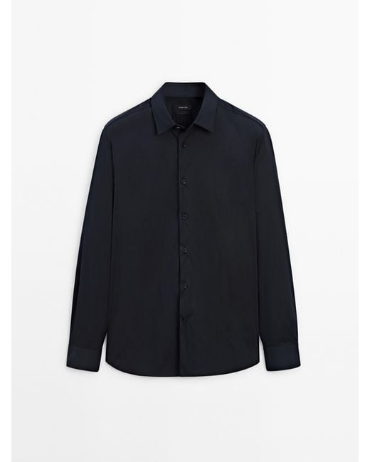 MASSIMO DUTTI Blue Slim Fit Stretch Shirt for men