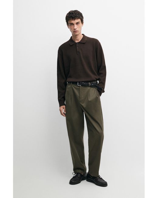 MASSIMO DUTTI Black Button-Detail Polo Knit Sweater for men