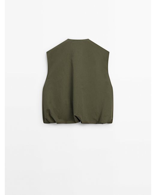 MASSIMO DUTTI Green Voluminous Vest With Zip