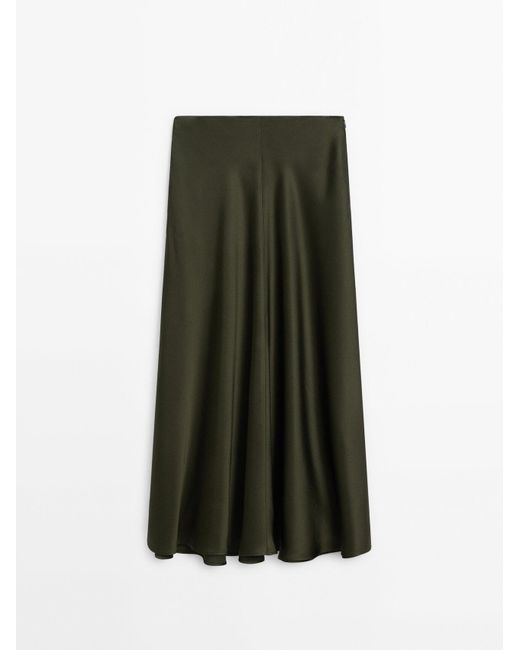 MASSIMO DUTTI Green Lace-Trimmed Midi Skirt Co-Ord