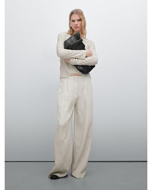 MASSIMO DUTTI White Bundfaltenhose Aus Funktionsstoff
