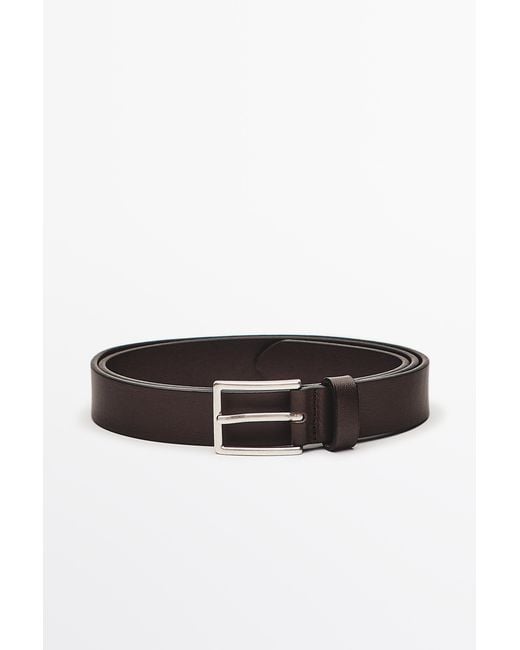 MASSIMO DUTTI Brown Nappa Leather Belt With Rectangular Buckle for men