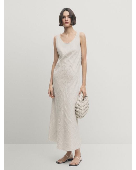 MASSIMO DUTTI White Rustic Dress With Frayed Detail