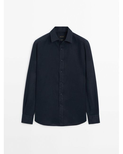 MASSIMO DUTTI Blue 100% Linen Regular Fit Shirt for men
