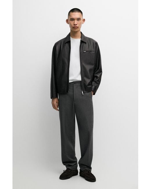 MASSIMO DUTTI Black Nappa Leather Jacket With Pocket Detail for men