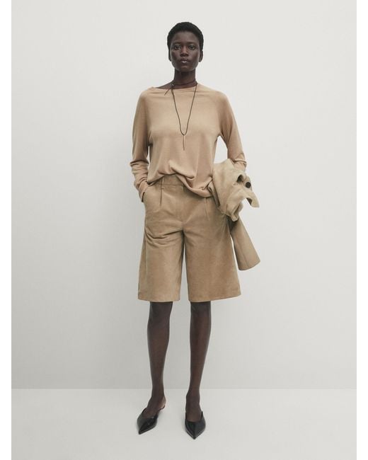 MASSIMO DUTTI Natural Suede Leather Bermuda Shorts
