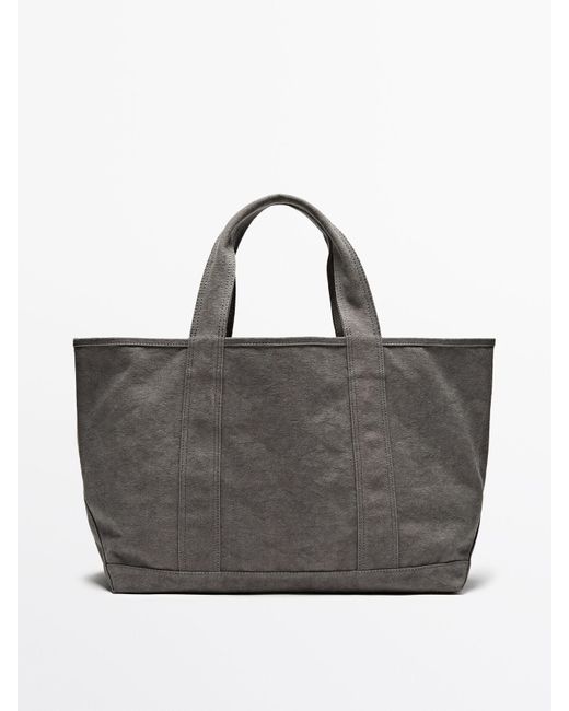 MASSIMO DUTTI Gray Dyed Canvas Shopper Bag for men