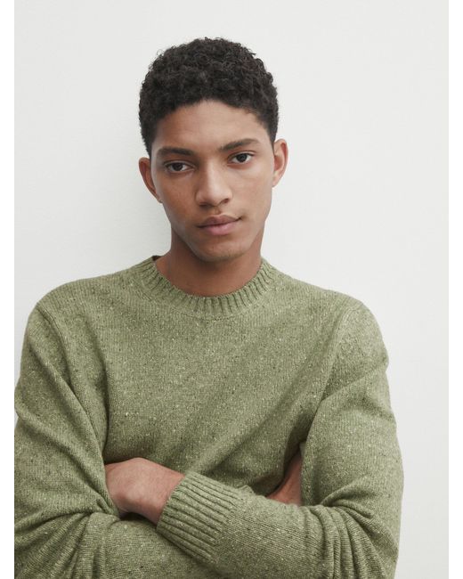 MASSIMO DUTTI Flecked Crew Neck Knit Sweater in Green for Men | Lyst