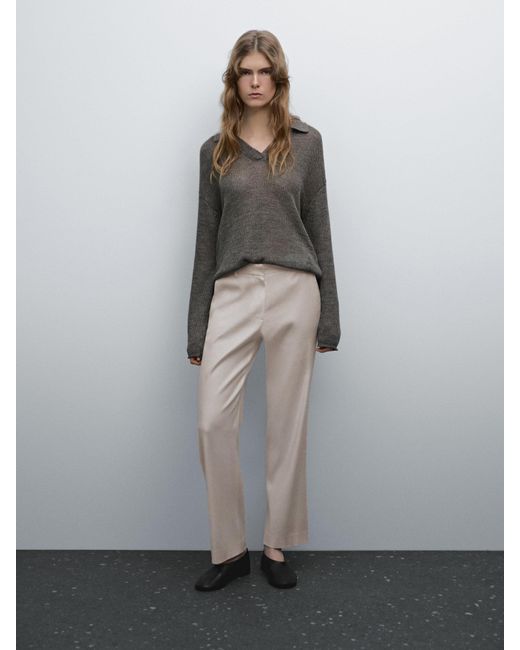 MASSIMO DUTTI Gray Stretch-Hose Aus Leinenmischgewebe