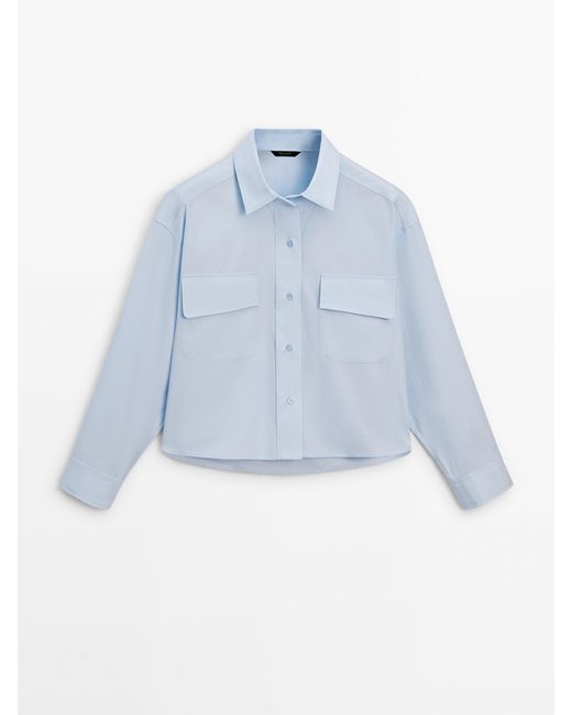 MASSIMO DUTTI Blue Cotton Poplin Shirt With Pockets
