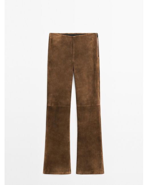 MASSIMO DUTTI Flared Suède Leren Broek in het Brown