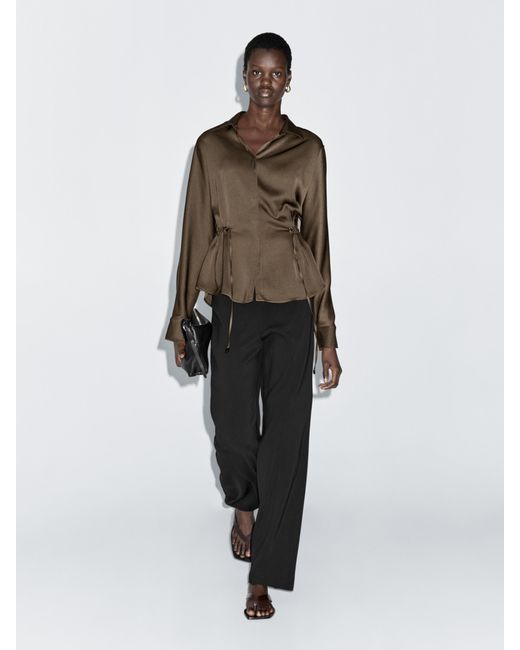MASSIMO DUTTI Brown Flowing Shirt With Waist Detail