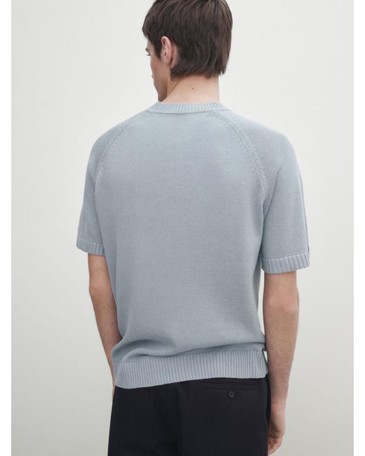 MASSIMO DUTTI Blue Short Sleeve Knit Sweater With Cotton for men