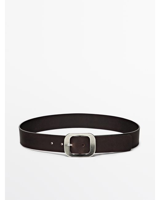 MASSIMO DUTTI White Nappa Leather Belt With Rectangular Buckle