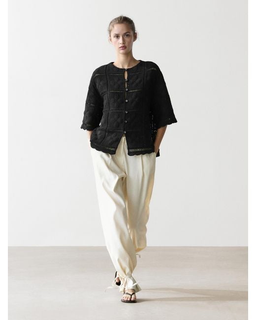 MASSIMO DUTTI Black Cutwork Crochet Jacket