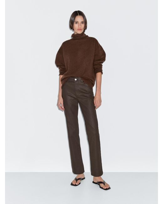 MASSIMO DUTTI Brown High-Waist Straight-Leg Waxed Trousers