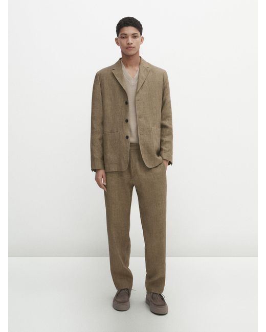 MASSIMO DUTTI Natural 100% Linen Suit Trousers for men