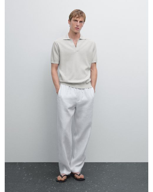 MASSIMO DUTTI Trikot-Poloshirt Mit V-Ausschnitt in White für Herren