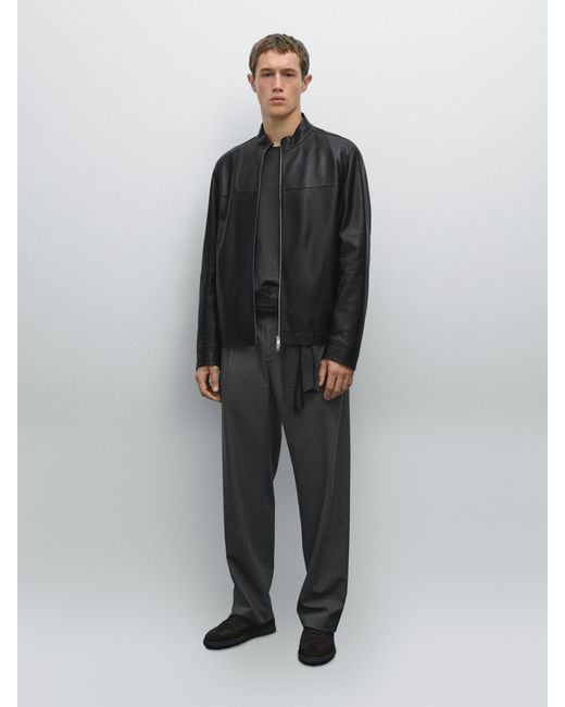 MASSIMO DUTTI Black Nappa Sheepskin Jacket for men
