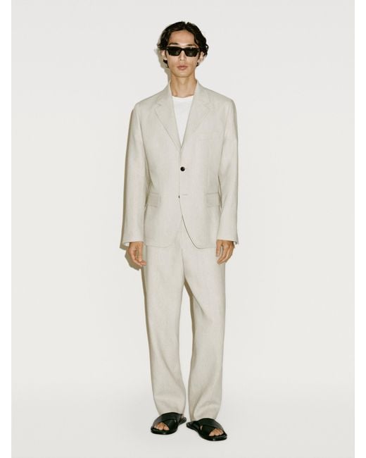 MASSIMO DUTTI White 100% Linen Suit Blazer for men
