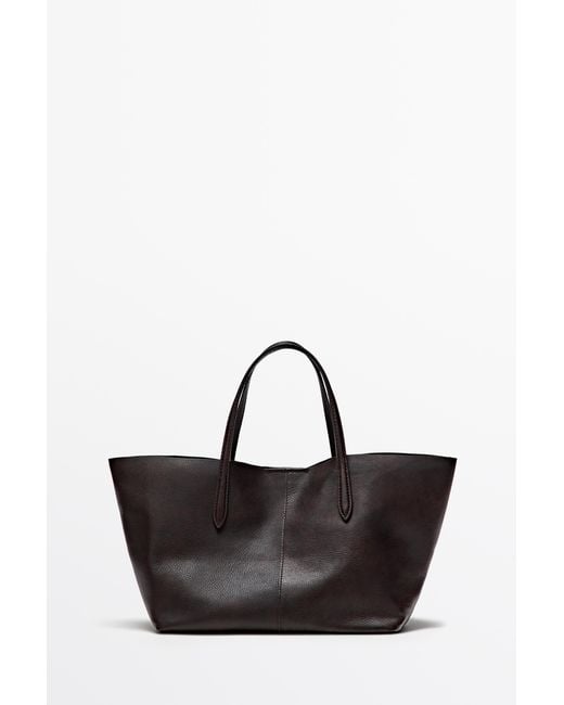 MASSIMO DUTTI Black Medium Nappa Leather Tote Bag