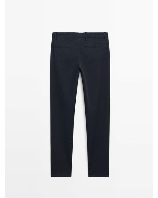 MASSIMO DUTTI Blue Slim Fit Textured Trousers for men
