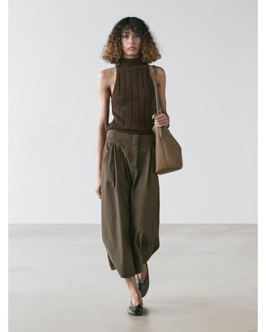 MASSIMO DUTTI Green Midi Skirt With Box Pleats