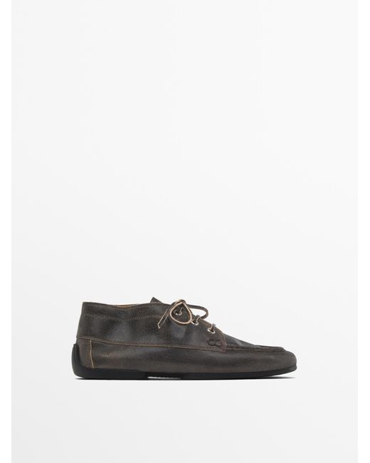 MASSIMO DUTTI White Leather Boot-Style Deck Shoes