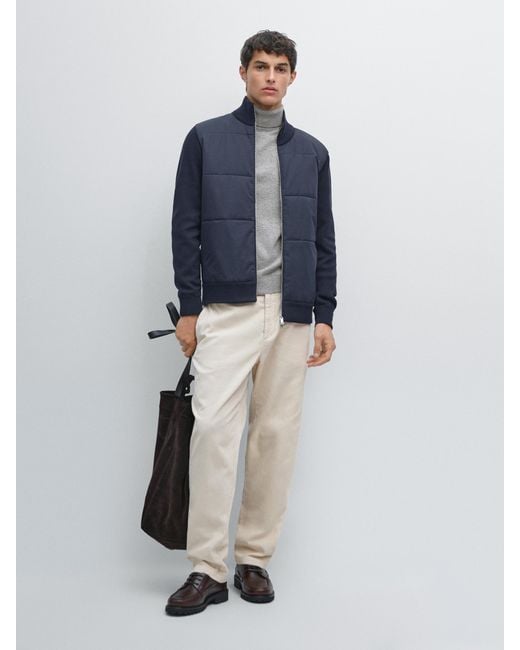 MASSIMO DUTTI Blue Contrast Knit Puffer Jacket for men