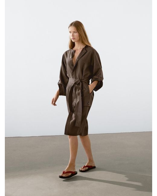 MASSIMO DUTTI 100% Linen Shirt Dress in Brown | Lyst MASSIMO DUTTI 100% Linen Shirt Dress in Brown | Lyst