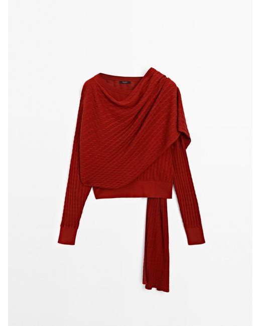 Jersey Punto Trenzas Detalle Fular MASSIMO DUTTI de color Red