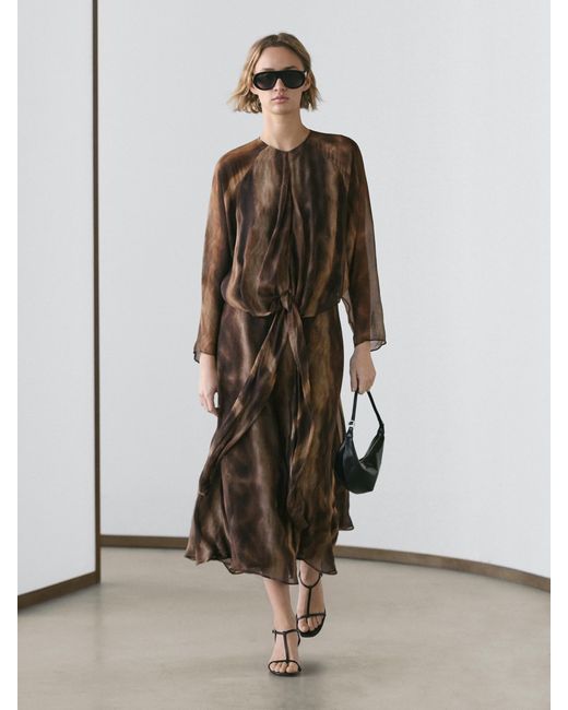 MASSIMO DUTTI Brown Floaty Animal Print Dress