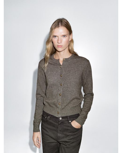 MASSIMO DUTTI Gray Wool Knit Cardigan With Buttons