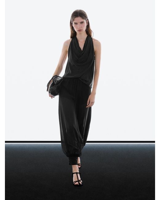 MASSIMO DUTTI Black Semi-Sheer Sarouel Trousers With Button Detail
