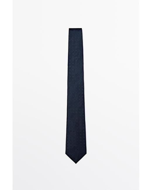 MASSIMO DUTTI Blue 100% Silk Embroidered Tie for men