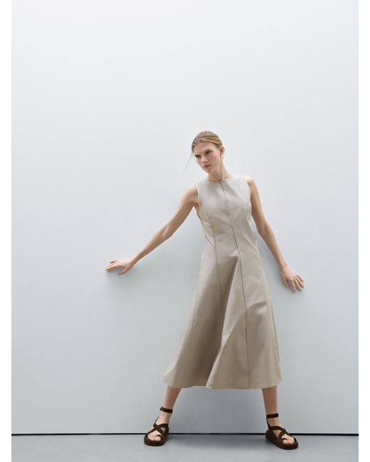 MASSIMO DUTTI Natural Poplin Flounce Midi Dress