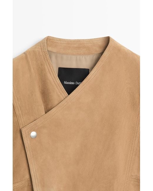 MASSIMO DUTTI Natural Double-Breasted Suede Jacket