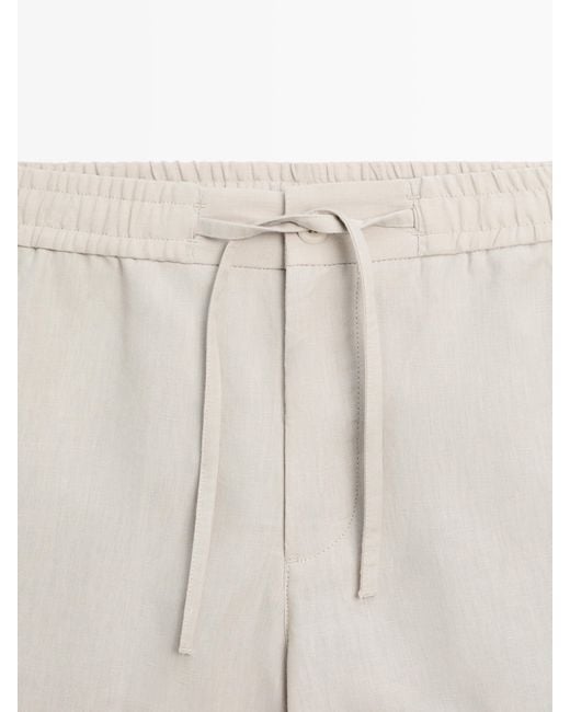MASSIMO DUTTI Natural 100% Linen Short Bermuda Shorts for men