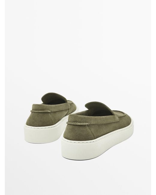 MASSIMO DUTTI Green Split Suede Loafers for men