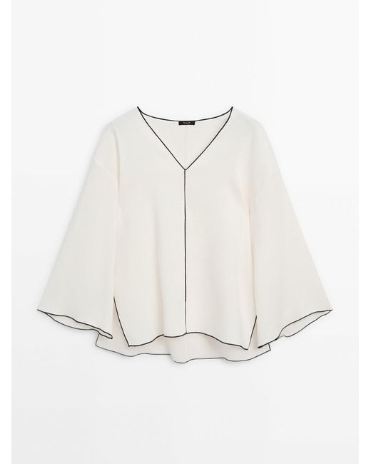 MASSIMO DUTTI Oversized Blouse Met Combi Bies in het White