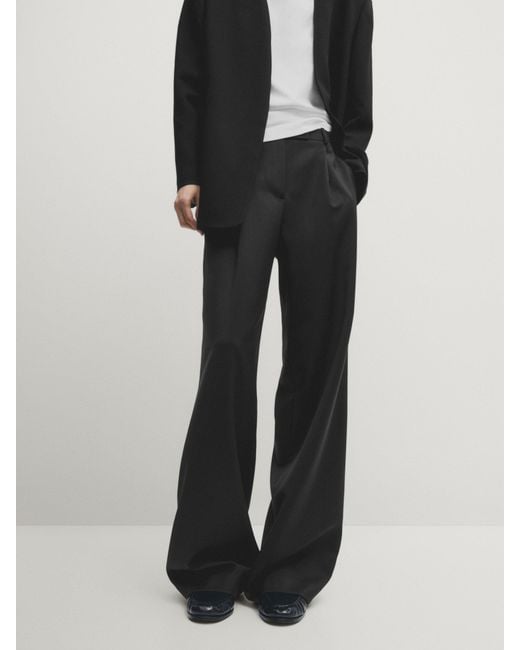 MASSIMO DUTTI White Wide-Leg Darted Suit Trousers
