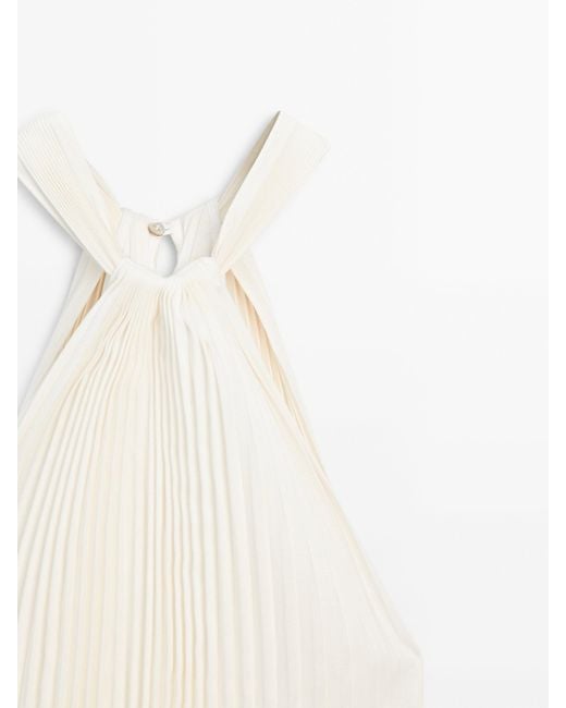 MASSIMO DUTTI White Pleated Halterneck Dress
