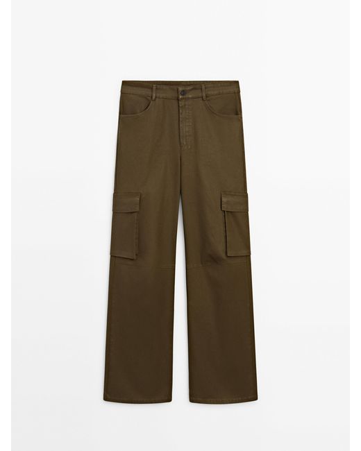 MASSIMO DUTTI Waxed Cargo Trousers in Green | Lyst