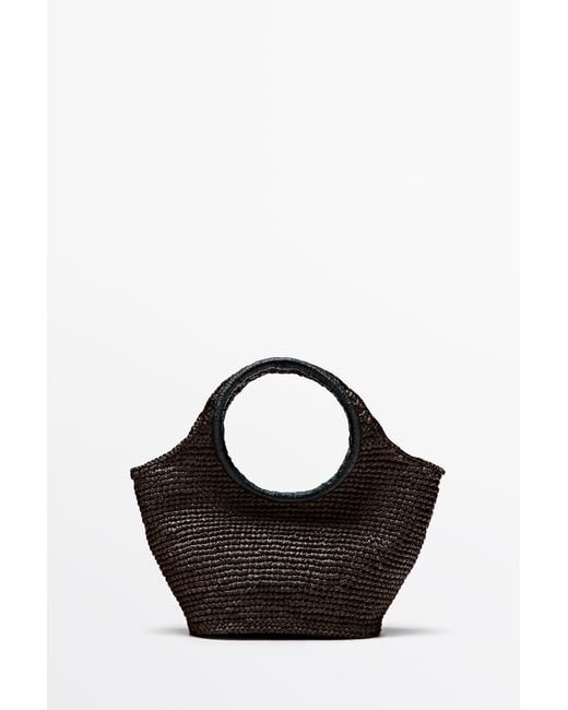 MASSIMO DUTTI Black 100% Raffia Mini Crescent Bag