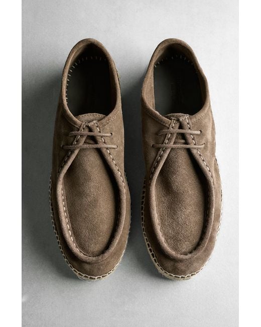 MASSIMO DUTTI Brown Split Leather Shoes With Moc Toe And Jute Sole for men
