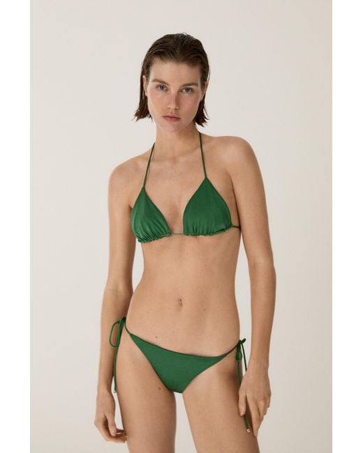 MASSIMO DUTTI Green Shiny Triangle Bikini Top