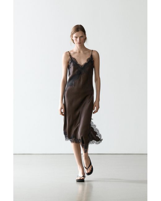 MASSIMO DUTTI White Lingerie Dress With Lace Detail