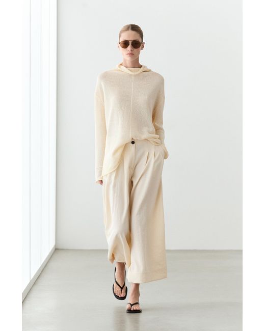 MASSIMO DUTTI Natural Cropped Wide-Leg Pants